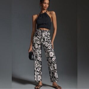 Anthropologie Black and White Floral Wide Leg Pants